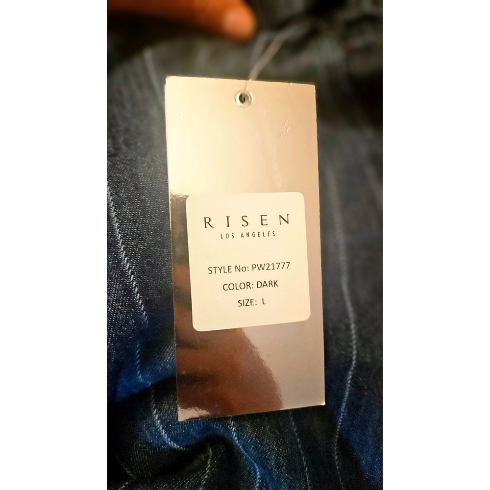 Risen Jeans Los Angeles Pinstripe Wide Leg Denim Pants Indigo Blue Womens Large - Picture 10 of 13